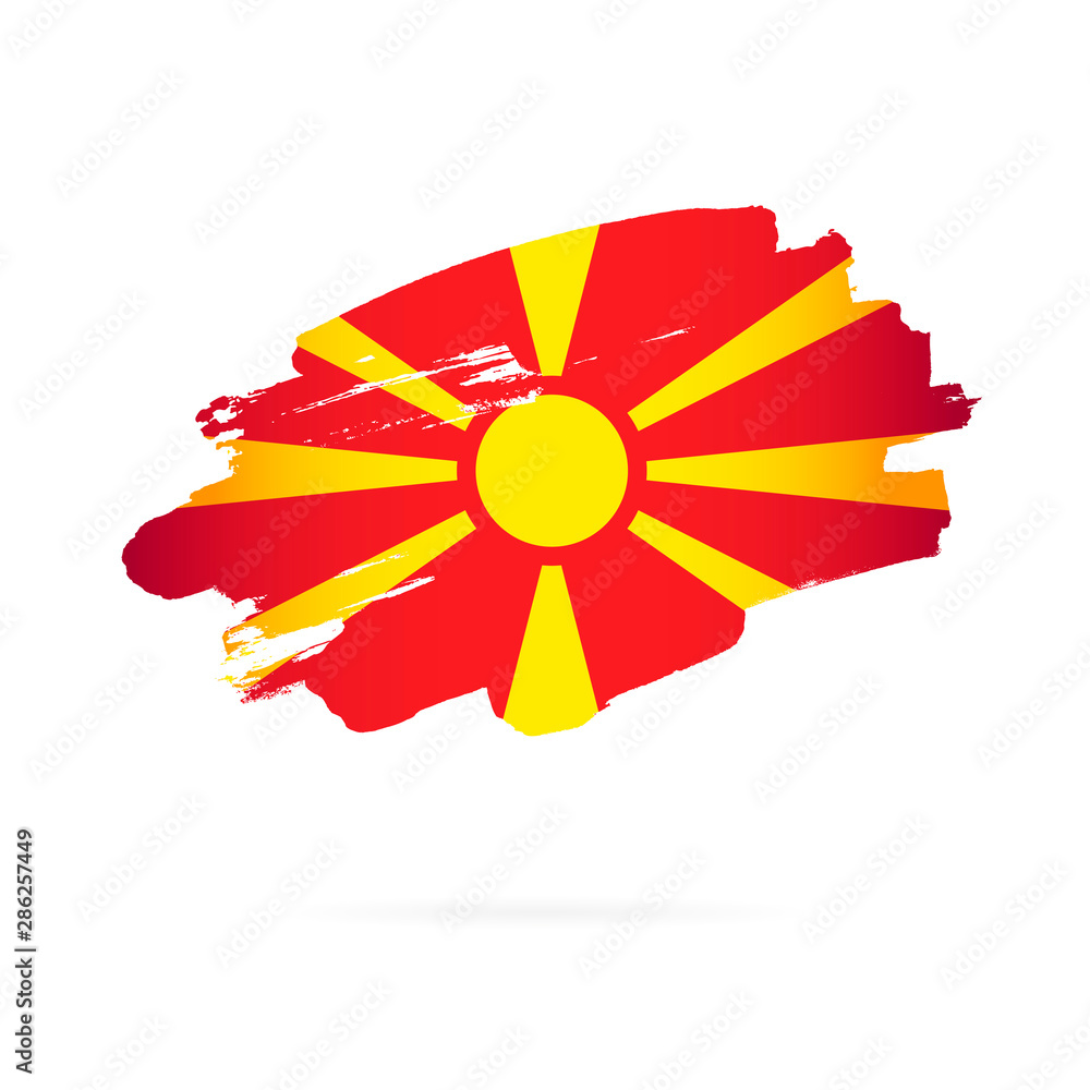 Flag of Northern Macedonia. Vector illustration. Brush strokes