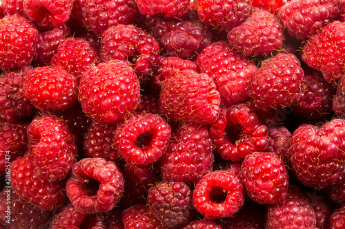 Top view of raw fresh raspberries