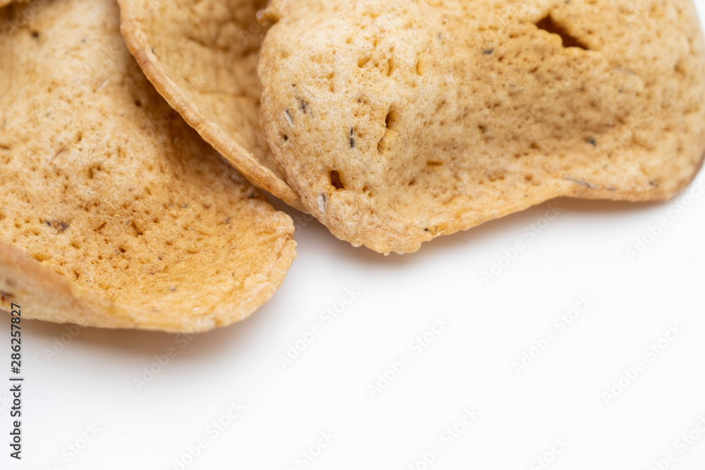 Traditional Thai snack, Rice cracker mix fish meat on white background Traditional Thai snack, Rice cracker mix fish meat on white background