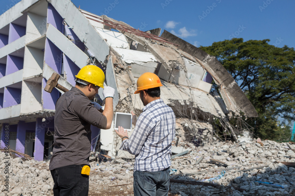 Engineering team exploring the job site. Engineering team exploring the job site.