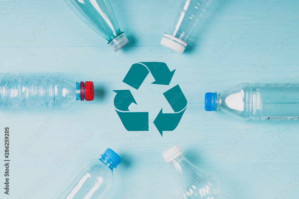 plastic bottle top view, the concept of plastic recycling, the icon processing resources, toned image plastic bottle top view, the concept of plastic recycling, the icon processing resources, toned image