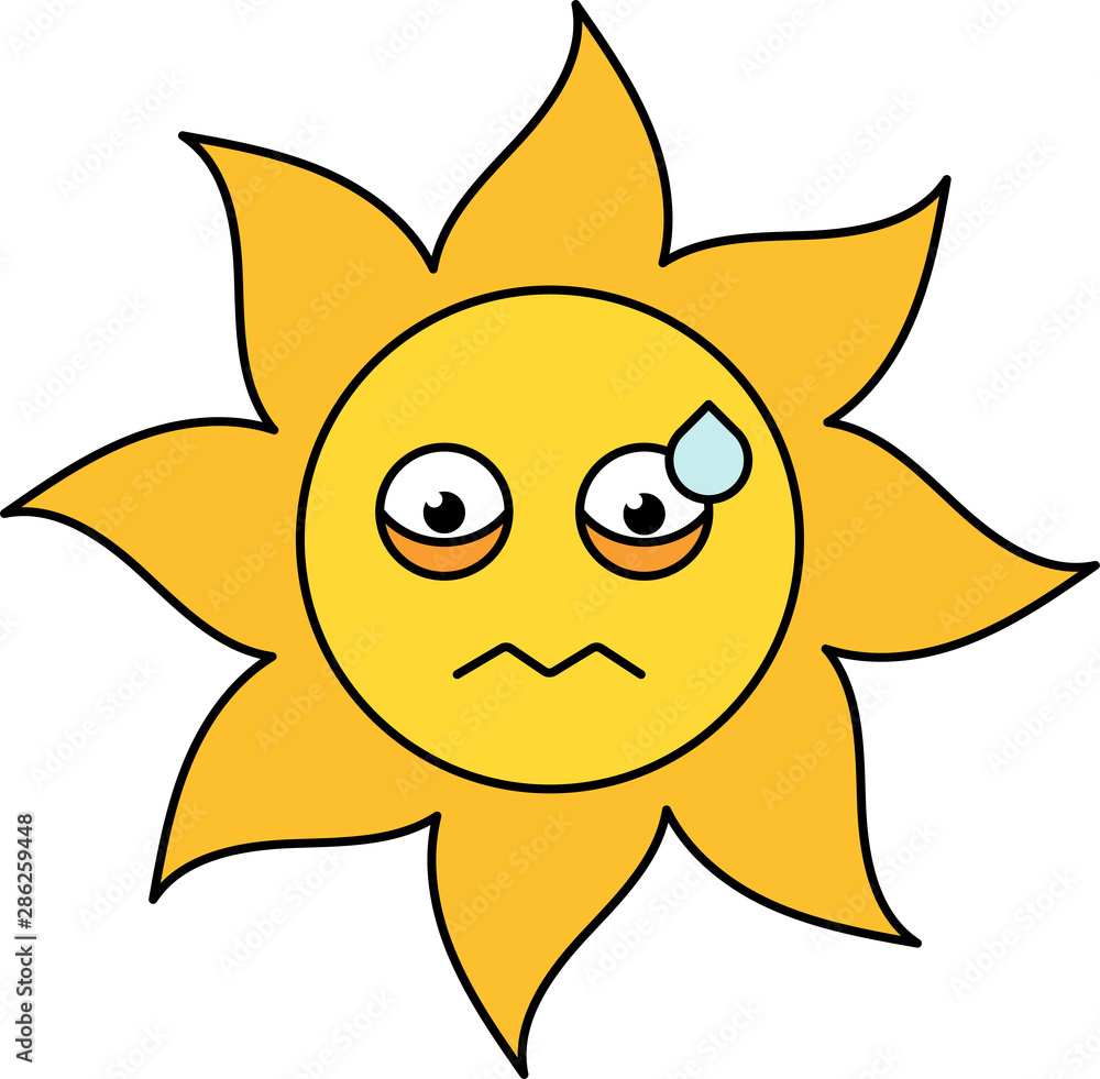 Nervous sun emoticon outline illustration
