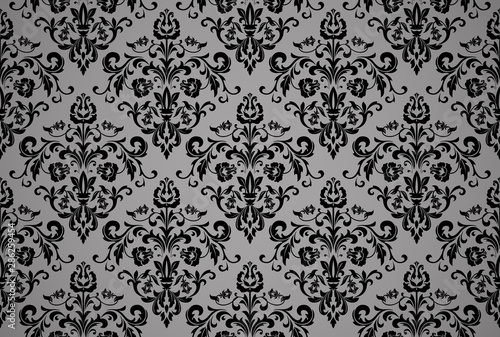Wallpaper in the style of Baroque. Seamless vector background. Black and grey floral ornament. Graphic pattern for fabric, wallpaper, packaging. Ornate Damask flower ornament