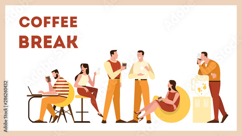 Coffee break concept. Group of people drink