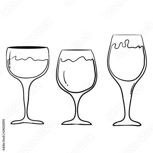 Vector set of wine glasses goblets in ink hand drawn style cartoon style illustration