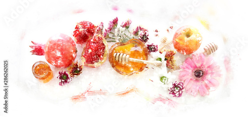 Fotografía watercolor style and abstract image of Rosh hashanah (jewish New Year holiday) concept