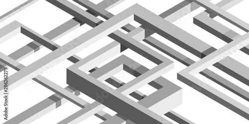 3D Twisted Composition of abstract plexus forms. Labyrinth shapes. Vector unreal construction background