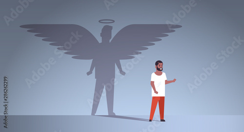 african american guy with shadow of angel imagination aspiration concept male cartoon character standing pose full length flat horizontal