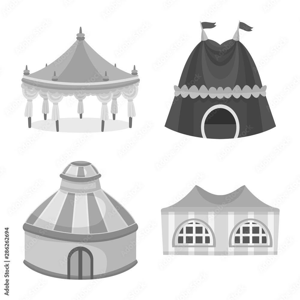 Vector illustration of outdoor and architecture logo. Set of outdoor and shelter stock symbol for web.