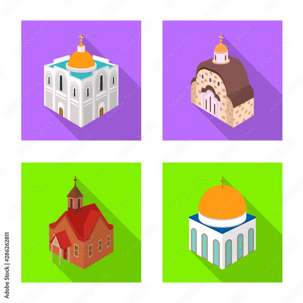 Vector illustration of temple and historic logo. Collection of temple and faith stock vector illustration.