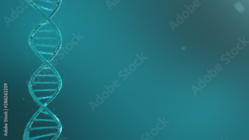 Double helical structure of DNA, DNA molecule, RNA. The concept of biochemistry, biotechnology. Genome change, 3D illustration