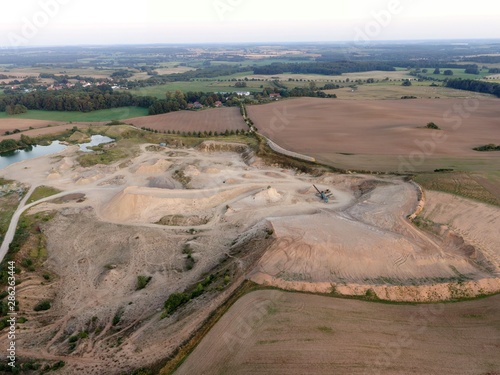 aerial view of a quarry - stones and sands for construction, open pit mine, extractive industry
