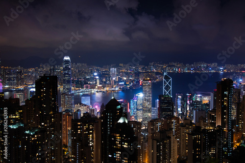 Hong Kong night skyline modern cityscape view from the Victoria peak