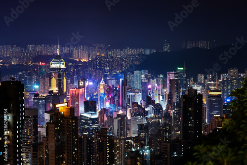 Hong Kong night skyline modern cityscape view from the Victoria