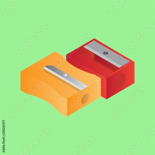 3D illustration sharpener on green background.