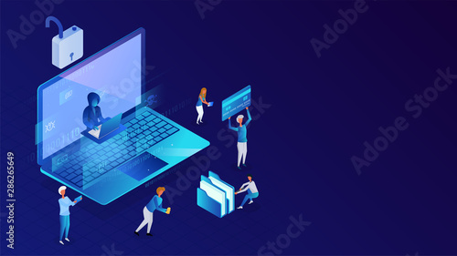 Data protection or security, Business people working and hacker trying to hack the data from laptop for Hacking concept.
