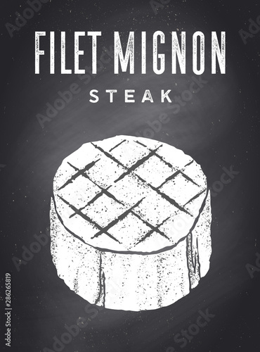 Steak, Chalkboard. Kitchen poster with steak silhouette