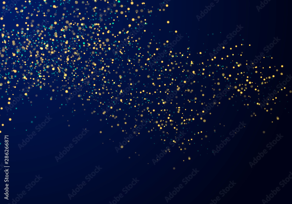 Abstract falling particles golden glitter lights texture on a dark blue