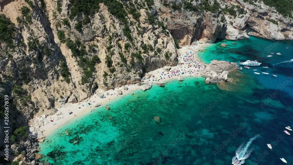 Cala Mariolu view from above. Cala Mariolu famous beach. Italy Sardinia Nuoro province National Park of the Bay of Orosei and Gennargentu Cala Mariolu listed as World Heritage. Sardinia, Italy.
