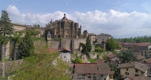 St-Antoine-l'Abbaye aerial wide approach. Isère, labelled Les Plus Beaux Villages de France