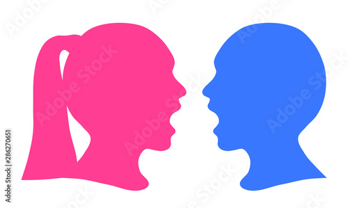 Silhouette girl and boy, communication or argument