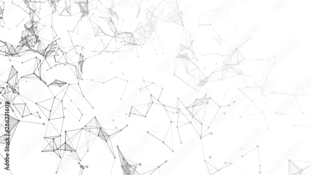 Fototapeta premium White background. Abstract composition with connecting dots and lines and triangles. Plexus effect.
