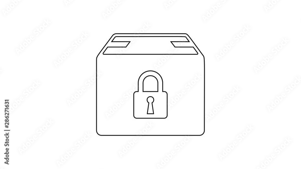 Black Locked package line icon on white background. Lock and cardboard box. 4K Video motion graphic animation Black Locked package line icon on white background. Lock and cardboard box. 4K Video motion graphic animation