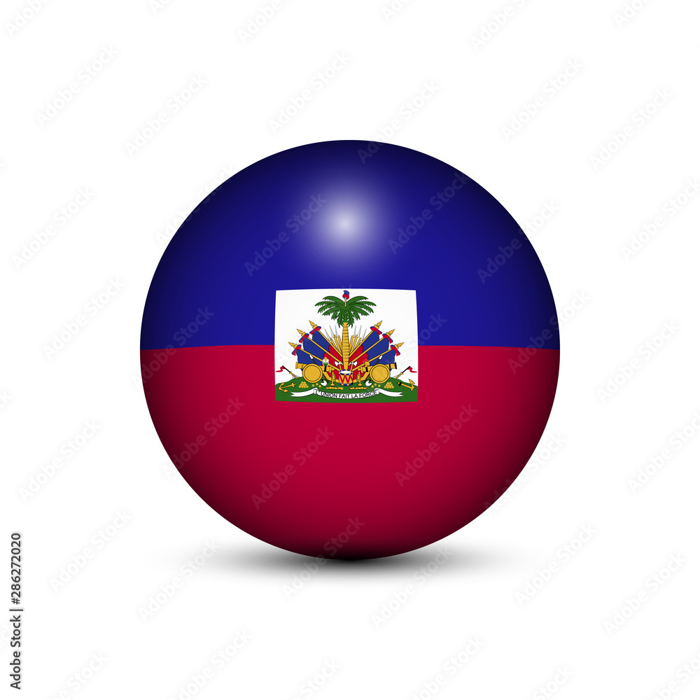 Obraz premium Flag of Haiti in the form of a ball isolated on white background.