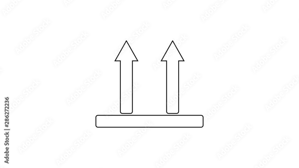 Black This side up line icon on white background. Two arrows indicating top side of packaging. Cargo handled so these arrows always point up. 4K Video motion graphic animation Black This side up line icon on white background. Two arrows indicating top side of packaging. Cargo handled so these arrows always point up. 4K Video motion graphic animation