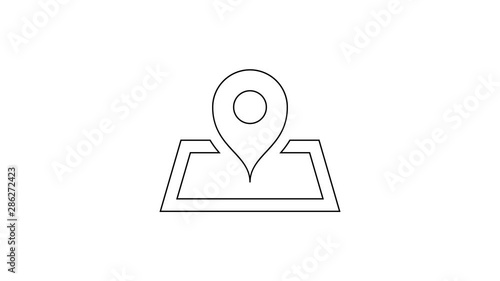 Black Placeholder on map paper in perspective line icon on white background. 4K Video motion graphic animation photo