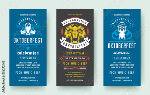Oktoberfest flyers or banners set vintage typographic design templates vector illustration.