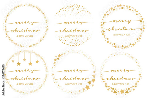 golden star wreath with hand written merry christmas calligraphy