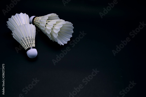 Badminton shuttlecock on black background.