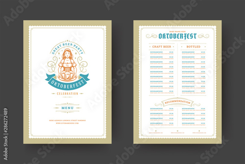 Oktoberfest menu vintage typography template with cover beer festival celebration and label design vector illustration.