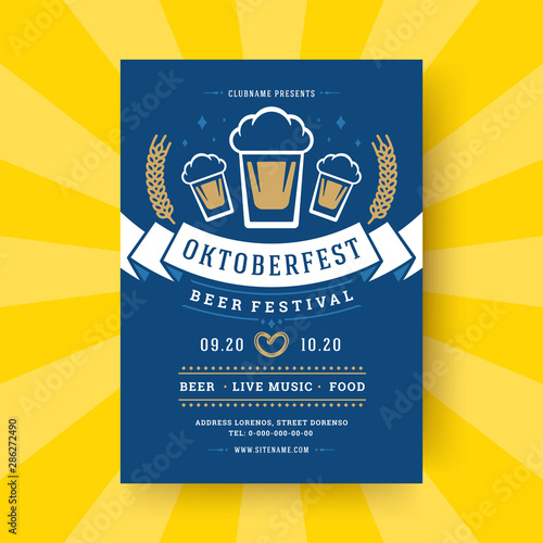 Oktoberfest party flyer vintage typography template design invitation beer festival celebration vector poster.