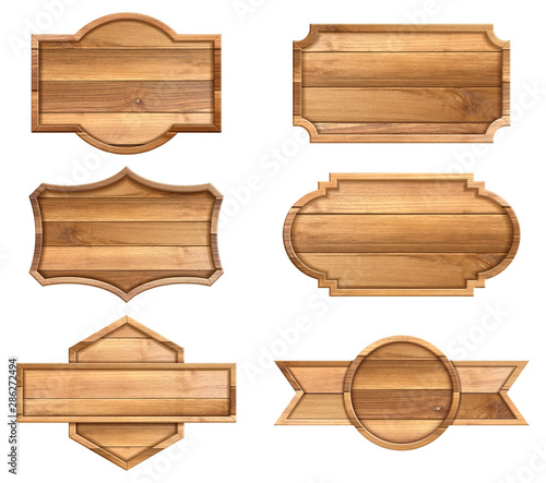 Set of wooden sign isolated on white background. vector illustration