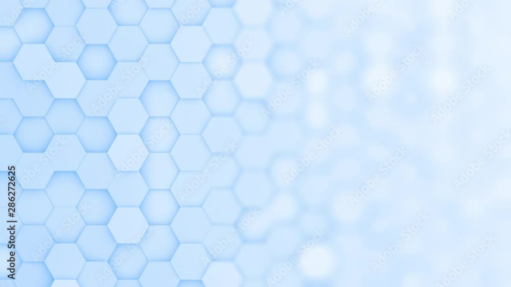 Light blue hexagons moving up and down in a random pattern. 3D animated motion background loop. Top down isometric view with gradual blur effect for copyspace. Light blue hexagons moving up and down in a random pattern. 3D animated motion background loop. Top down isometric view with gradual blur effect for copyspace.