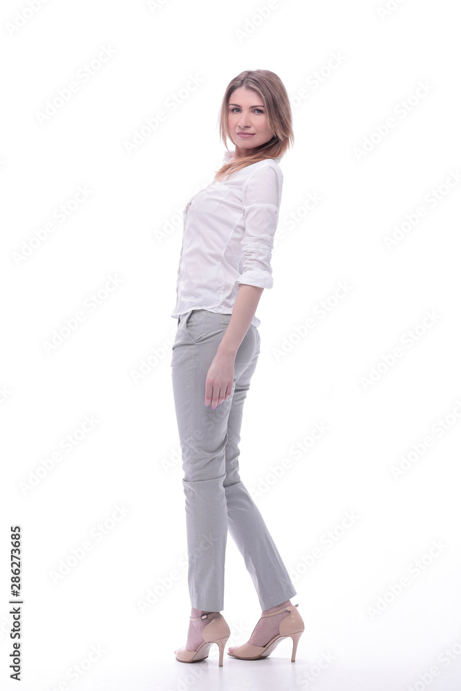 in full growth. confident young business woman in full growth. confident young business woman