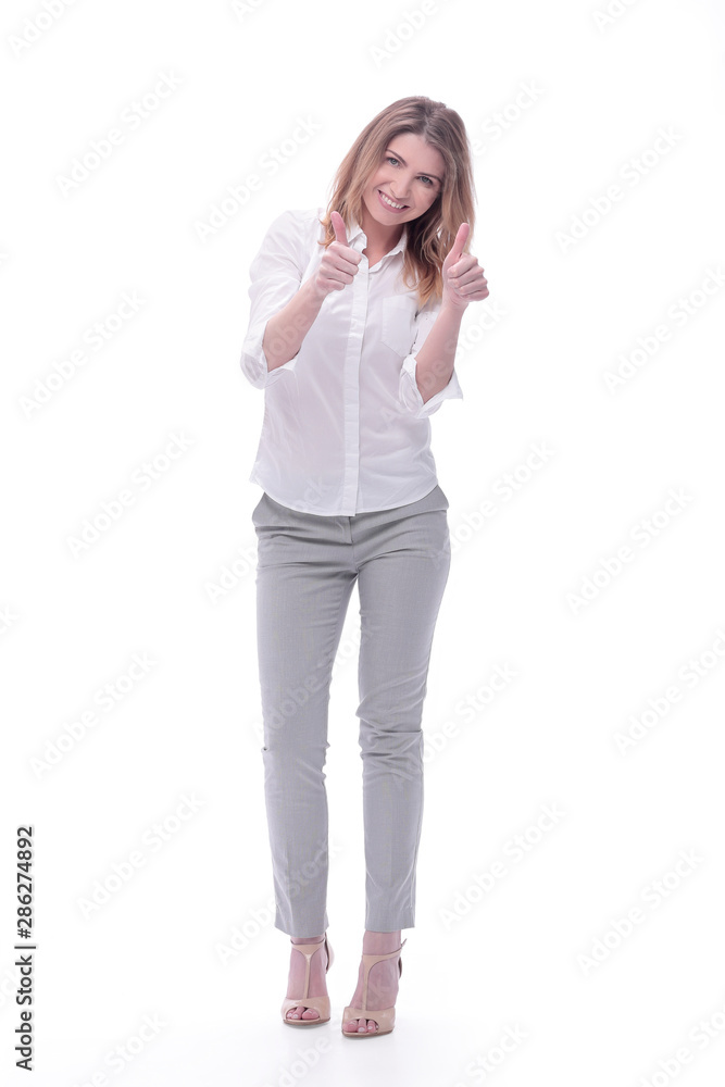 smiling modern woman pointing at you . isolated on white smiling modern woman pointing at you . isolated on white