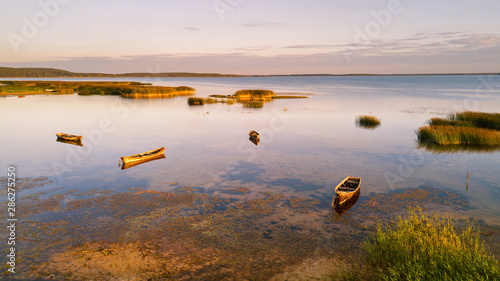 View of boats parking on shallow water. Braslav photo