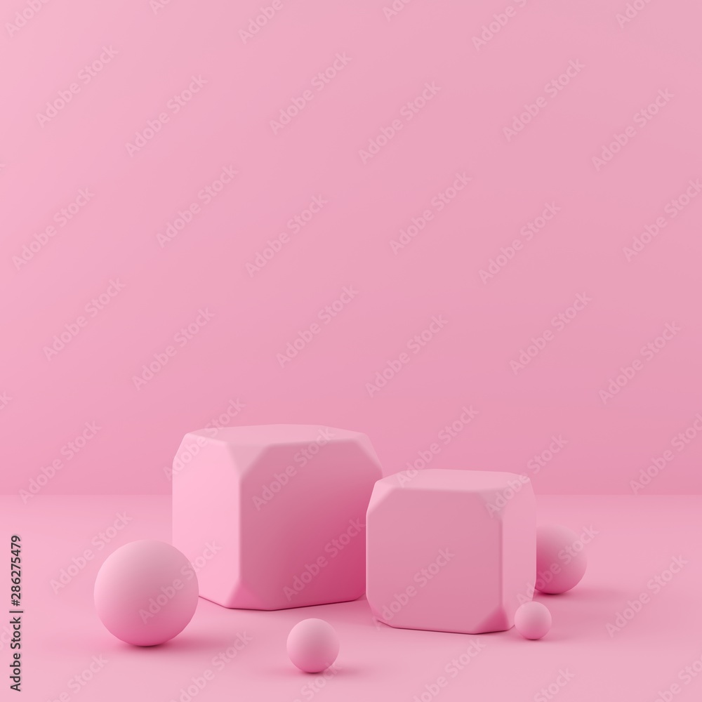 3d rendering geometry shapes mock up scene minimal concept, pink color ...