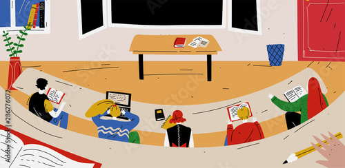 Students sit in the classroom and learn. School, lesson