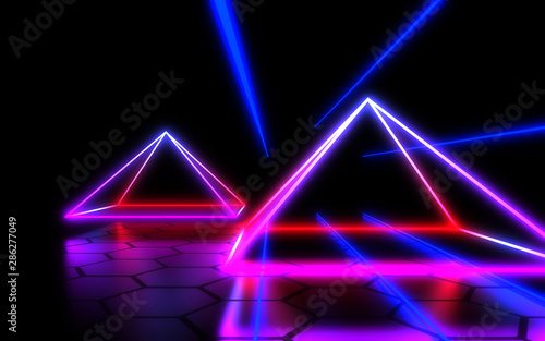 3D abstract background with neon light. 3d illustration