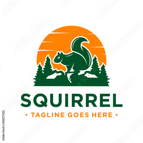 squirrel and mountain logo design template
