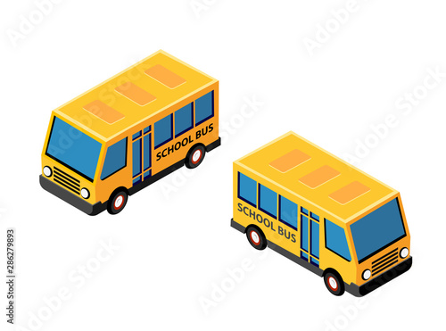 Isometric school bus urban infrastructure