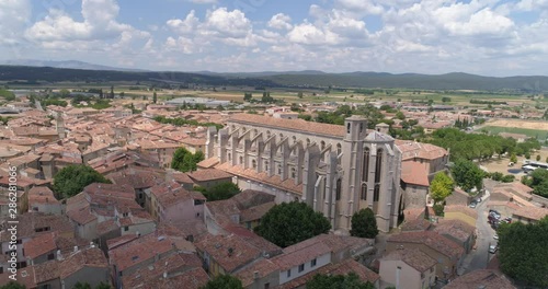Saint-Maximin-la-Sainte-Baume basilica, aerial lateral traveling, Var, France
