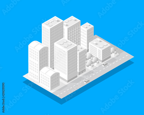 Cityscape design elements with isometric building