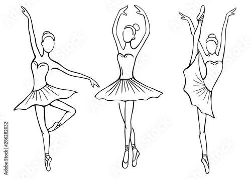 Tela Set of hand drawn sketches ballerinas standing in various poses