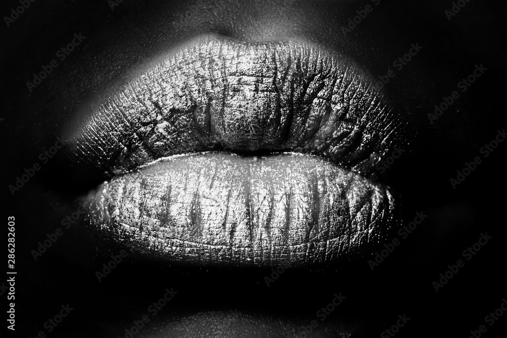 Lips. Beautiful female. Black mouth. Lips shape for background. Black
