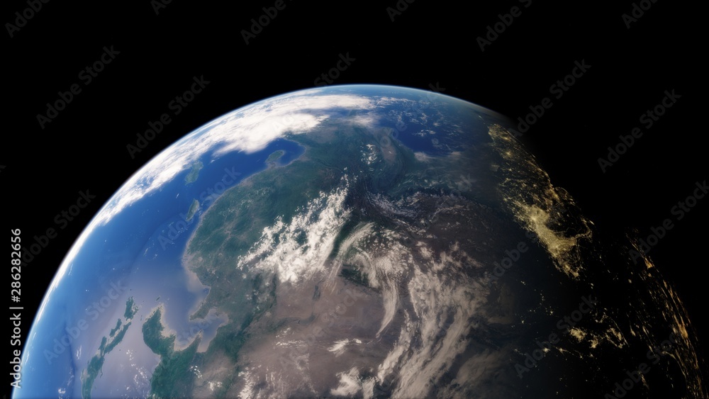 Fototapeta premium Near, low earth orbit blue planet. this image elements furnished by NASA